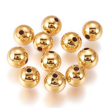 Brass Beads, Long-Lasting Plated, Round, Golden, 7x6.5mm, Hole: 1.8mm, 300pcs/set