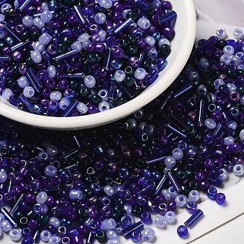 Opaque & Transparent Inside Colours Glass Seed Beads, Round Hole, Round & Tube, Indigo, 1.5~9x2~3x2~3mm, Hole: 0.8~1mm, about 450g/bag