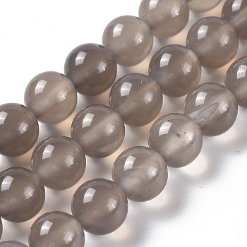 Natural Gray Agate Bead Strands, Round, Grade A, 8mm, Hole: 1mm, about 48pcs/strand, 15.7 inch