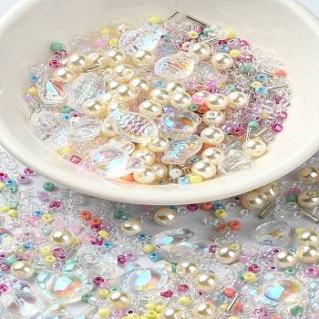 Mixed Styles Glass Beads, Mixed Shapes, Mixed Color, 1.5~13x2~14x2~6mm, Hole: 0.8~1mm