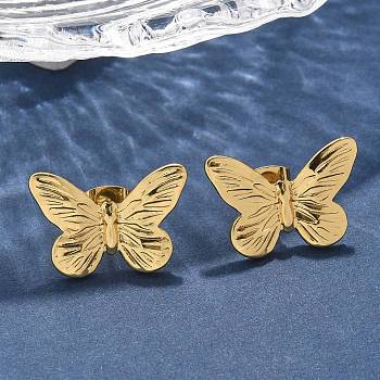 304 Stainless Steel Stud Earrings for Women, Ion Plating(IP), Real 18K Gold Plated, Butterfly, 14x20mm