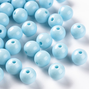 Opaque Acrylic Beads, Round, Sky Blue, 12x11mm, Hole: 1.8mm, about 566pcs/500g