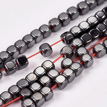 Non-magnetic Synthetic Hematite Beads Strands, Cube, Grade A, 3x3x3mm, Hole: 1mm, about 127pcs/strand, 16 inch