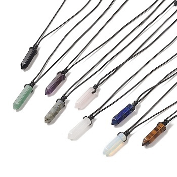 Natural & Synthetic Mixed Gemstone Bullet Pendant Necklace with Waxed Cords for Women, 16.14~32.68 inch(41~83cm)