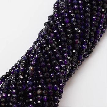 Natural Agate Bead Strands, Dyed, Faceted, Round, Indigo, 4mm, Hole: 0.8mm, about 90~92pcs/strand, 14 inch