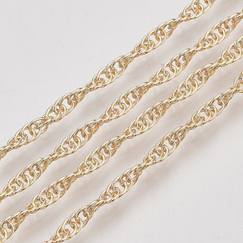 Soldered Brass Covered Iron Singapore Chains, Water Wave Chains, with Spool, Light Gold, 2x1x0.2mm, about 328.08 Feet(100m)/roll