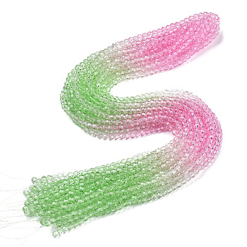 Transparent Glass Beads Strands, Segmented Multi-color Beads, Faceted(32 Facets), Round, Pearl Pink, 4~4.5mm, Hole: 1mm, about 90~95pcs/strand, 13.98''(35.5cm)