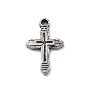 304 Stainless Steel Pendants, Cross Charm, Antique Silver, 20x13x2.5mm, Hole: 2mm