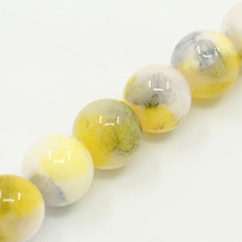 Natural Persian Jade Beads Strands, Dyed, Round, Yellow, 6mm, Hole: 1mm, about 62pcs/strand, 16 inch