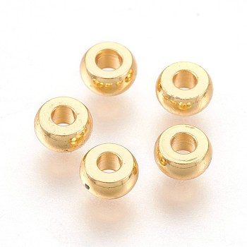 304 Stainless Steel Spacer Beads, Flat Round, Real 18k Gold Plated, 4x2mm, Hole: 1.6mm