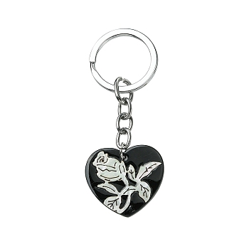 Acrylic & Shell Keychains, with Alloy Split Key Rings, Heart, 8.1cm, Pendant: 29mm