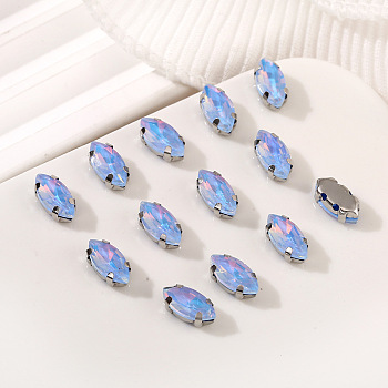 Sew on Rhinestone, with Alloy Prong Settings, Garments Accessories, Faceted, Horse Eye, Lilac, 9.8x5x4mm, Hole: 1mm, 20pcs
