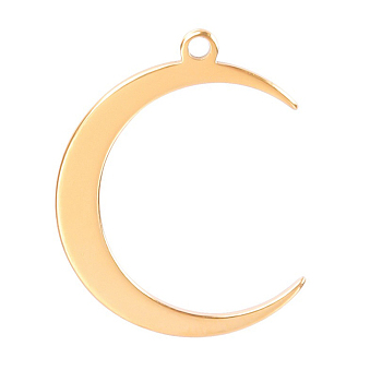 304 Stainless Steel Pendants, Moon Charm, Golden, 26x20mm