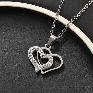 304 Stainless Steel Crystal Rhinestone Heart Pendant Cable Chain Necklaces for Women(NJEW-Z056-01B-P)-2