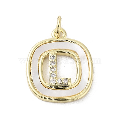 Real 18K Gold Plated Clear Letter L Brass+Cubic Zirconia+Shell Pendants