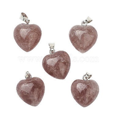 Platinum Heart Strawberry Quartz Pendants
