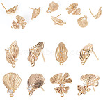 8Pcs 4 Styles Brass with Clear Cubic Zirconia Stud Earring Findings, Leaf, Real 18K Gold Plated, 15~17x8~15.5mm, Hole: 1mm, Pin: 0.7x10.5~12mm, 2pcs/style(KK-TA0002-61)