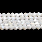 Opaque Solid Color Electroplate Glass Beads Strands, AB Color Plated, Faceted, Bicone, White, 4x4mm, Hole: 0.8mm, about 80~85pcs/strand, 30~32cm(GLAA-F029-P4mm-A15)