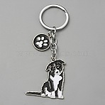 Alloy Keychain, with Enamel Dog Pendants, Black, 10.1cm(KEYC-SZC0006-01J)