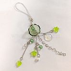 Glass & Acrylic Mobile Straps, Star, Green Yellow, 14cm(HJEW-SW00087-04)