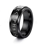 Viking Rune 201 Stainless Steel  Rotatable Finger Ring, Fidget Spinner Ring for Calming Worry Meditation, Black, US Size 10(19.8mm)(PW-WGDA45C-11)