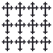 Cross Fleury Polyester Embroidery Iron on Applique Patch, Sewing Craft Decoration, Black, 95x70x1mm(PATC-WH0005-44A)