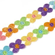 4-Petals Flower Polyester Lace Trims, Embroidered Applique Sewing Ribbon, for Sewing and Art Craft Decoration, Colorful, 7/8 inch(23mm), 15 yards/roll(13.72m/roll)(OCOR-H109-04)