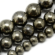 Natural Pyrite Beads Strands, Round, Dark Slate Gray, 8mm, Hole: 1mm, about 50pcs/strand, 16.3 inch(41.4cm)(G-S265-03-8mm)