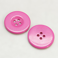 Resin Buttons, Dyed, Flat Round, Hot Pink, 20x3mm(RESI-D033-20mm-04)