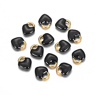 Ion Plating(IP) 304 Stainless Steel Charms, Enamelled Sequins, Heart Lock, Golden, Black, 11x9.5x3.5mm, Hole: 2.5x4mm(STAS-I157-06G-03)