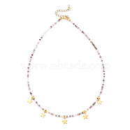 Star Pendant Necklaces, with Brass Cube Beads, Glass Beads, 304 Stainless Steel Charm and Lobster Claw Clasps, Golden, Plum, 17.72 inch(45cm)(NJEW-JN03074-01)