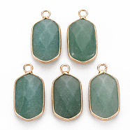 Natural Green Aventurine Pendants, with Golden Plated Brass Edge and Loop, Faceted, Oval, 24x12.5x5.5mm, Hole: 2.5mm(G-S359-296A)