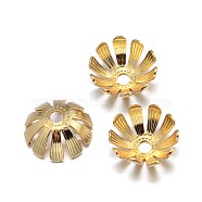 Multi-Petal Flower Brass Bead Caps, Lead Free & Nickel Free & Cadmium Free, Real 18K Gold Plated, 13x6mm, Hole: 2mm(KK-F0317-05G-NR)