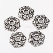 Tibetan Silver Fancy Bead Caps, Lead Free & Cadmium Free, Flower, Antique Silver, about 13.5mm in diameter, Hole: 1.2mm(AA0502)