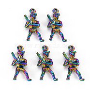 Rainbow Color Alloy Pendants, Cadmium Free & Nickel Free & Lead Free, Baseball Player, 25x11.5x5.5mm, Hole: 1.6mm(PALLOY-S180-292-NR)