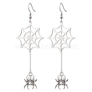 304 Stainless Steel Pendants Earrings, Spider, Antique Silver & Stainless Steel Color, 85x30mm(EJEW-TA00421)