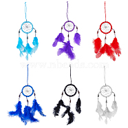 SUPERFINDINGS 6Pcs 6 Colors Woven Net/Web with Feather Pendant Decoration, Tassel Wall Hanging Decoration, for Home Bedroom Car Ornaments Birthday Gift, Mixed Color, 280~335mm, 1pc/color(HJEW-FH0001-33)