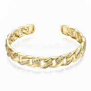 Brass Micro Pave Cubic Zirconia Curb Chain Cuff Bangles, Nickel Free, Real 16K Gold Plated, Clear, Inner Diameter: 2-1/8x2 inch(5.5x5.2cm), 8.5mm(BJEW-T018-12G-02-NF)