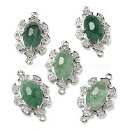 Natural Green Strawberry Quartz Faceted Oval Connector Charms, Rack Plating Brass Micro Pave Clear Cubic Zirconia Flower Links, Platinum, 25.5x16x7mm, Hole: 1.2mm(G-G181-06P-02)