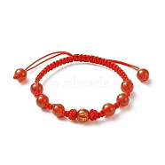 Natural Carnelian(Dyed & Heated) Round Braided Bead Bracelet, Ohm/Aum Adjustable Bracelet for Women, Inner Diameter: 2-1/8 inch(5.3cm)(BJEW-JB09183)