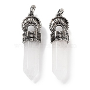 Natural Quartz Crystal Pointed Big Pendants, Rock Crystal Faceted Bullet Charms with Rack Plating Antique Silver Plated Alloy Horn, 61~62x17.5x16mm, Hole: 7x6.5mm(G-Q163-02AS-05)