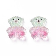 Transparent Epoxy Resin Cabochons, with Glitter Powder, Bear, Pale Green, 22x17.5x8mm(X-CRES-S365-27B)