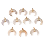 Natural White Agate Copper Wire Wrapped Pendants, Horn Charms with Iron Snap on Bails, Golden, 40.5~41x40~40.5x10~12mm, Hole: 4.4x6.4mm(G-H289-04G)