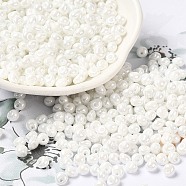 6/0 Glass Seed Beads, Opaque Colours Luster, Teardrop, White, 4.5~5x4x3~3.5mm, Hole: 0.9mm, about 5625Pcs/Pound(SEED-M012-01A-16)