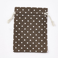 Polycotton(Polyester Cotton) Packing Pouches Drawstring Bags, Polka Dot Pattern, Saddle Brown, 14x10cm(ABAG-T007-01A)