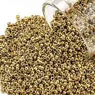 TOHO Round Seed Beads, Japanese Seed Beads, (557) Gold Metallic, 15/0, 1.5mm, Hole: 0.7mm, about 3000pcs/bottle, 10g/bottle(SEED-JPTR15-0557)