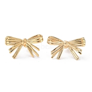 304 Stainless Steel Stud Earrings, Bowknot, Real 14K Gold Plated, 18x30mm(EJEW-H115-05G)