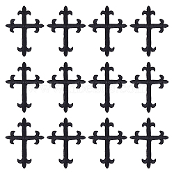 Cross Fleury Polyester Embroidery Iron on Applique Patch, Sewing Craft Decoration, Black, 95x70x1mm(PATC-WH0005-44A)