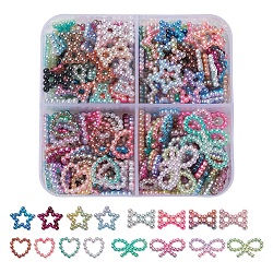 220Pcs 4 Styles Rainbow ABS Plastic Imitation Pearl Linking Rings, Gradient Mermaid Pearl, Heart & Bowknot & Star, Mixed Color, 11~18.5x9~12x2mm, 220pcs/box(OACR-YW0001-18)