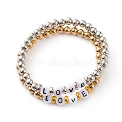 Unisex Acrylic Beads Stretch Bracelets Sets, with CCB Plastic Letter Beads, Word Love, Mixed Color, Inner Diameter: 2-1/8 inch(5.5cm), 2pcs/set(BJEW-JB06319)